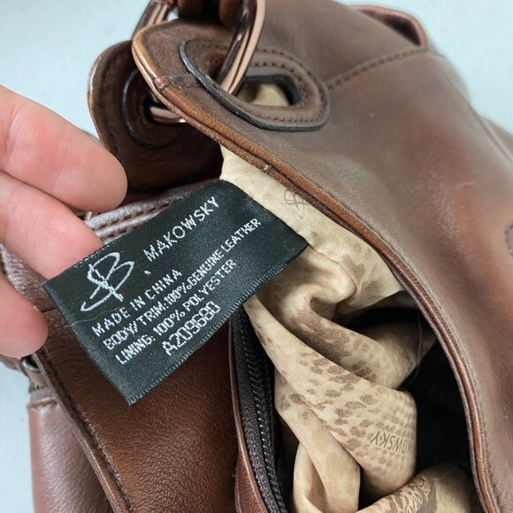 B. Makowsky Leather Rose Gold Purse Satchel Brown Chain Detail Alice Nappa - Picture 8 of 8